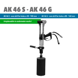 Carotteuse hydraulique AK46, conçue pour une utilisation manuelle ou avec des engins de forage.