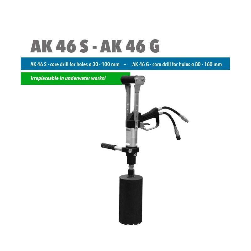 Carotteuse hydraulique AK46, conçue pour une utilisation manuelle ou avec des engins de forage.